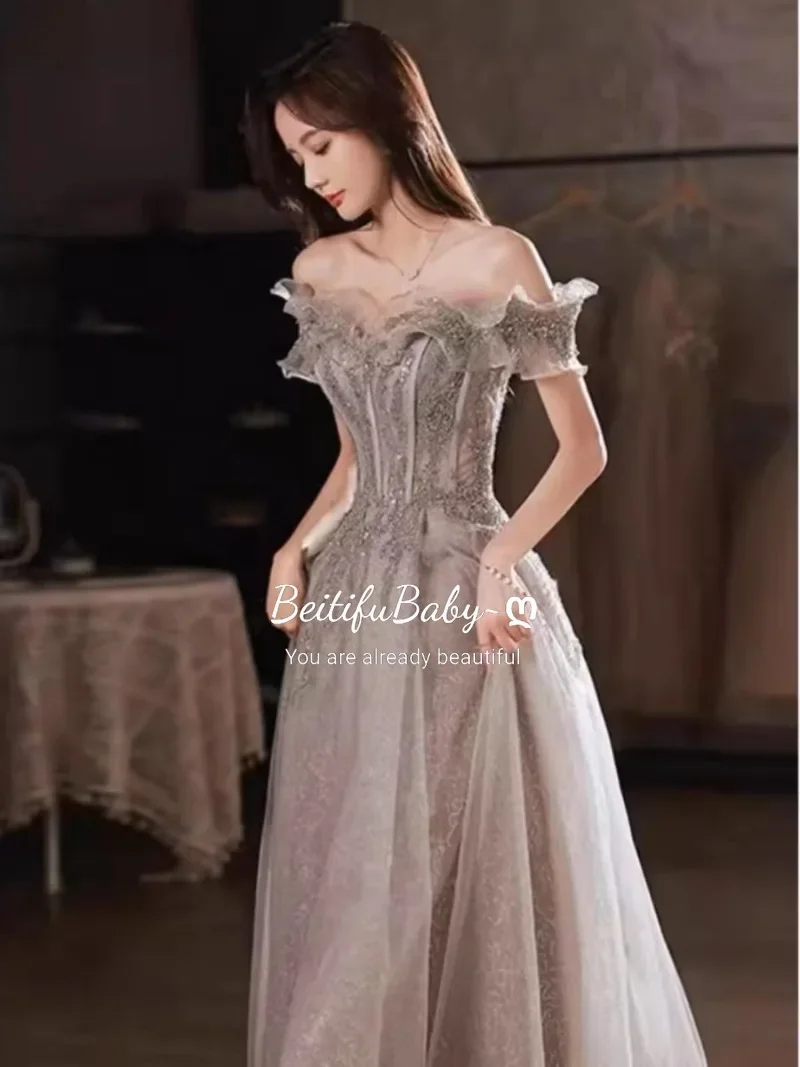 Women's Evening Dresses Vestidos Elegantes Princess Style Ruffles Off The Shoulder Ball Gown Dress for Women Vestidos De Fiesta