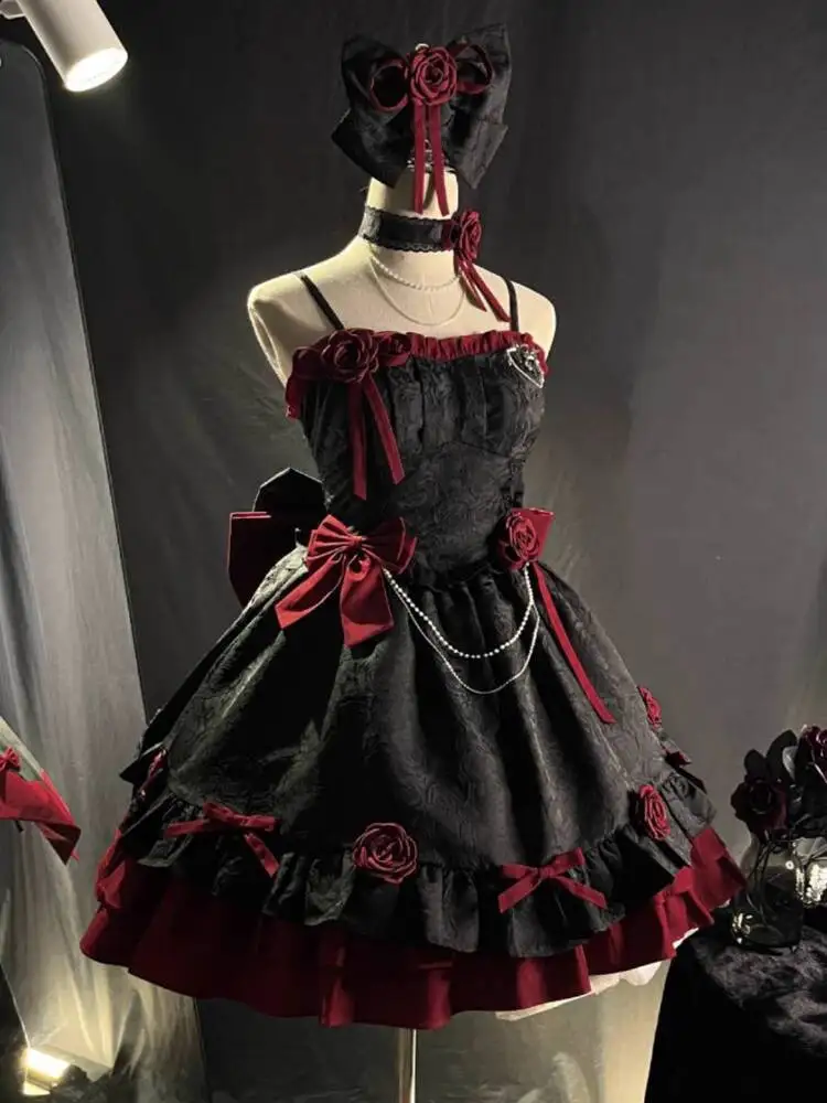 

Black and Red Gothic Lolita Dress JSK Romantic Dress Lolita Sweet Cool Princess Dress Halloween Costume