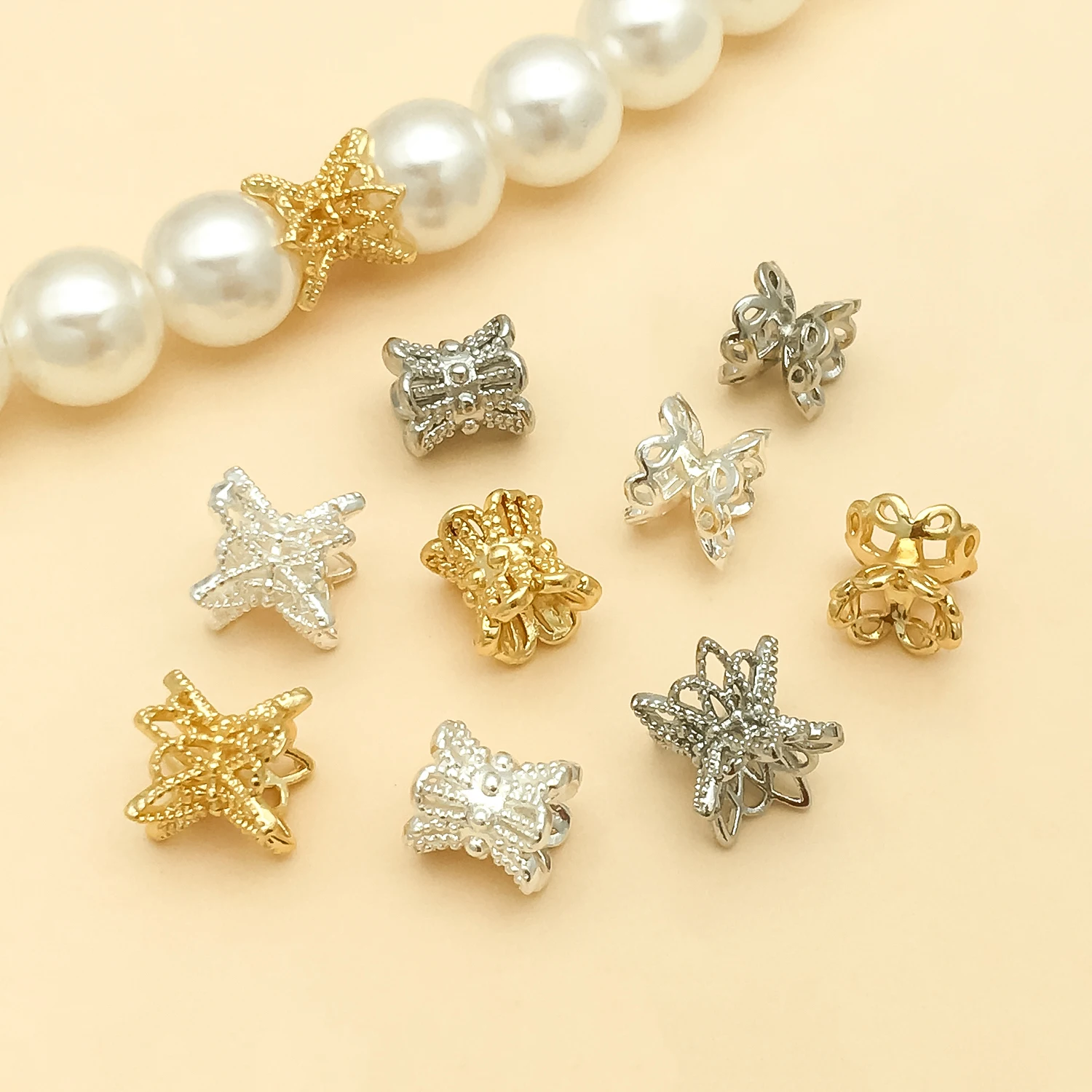Assorted 3D Double Layer Filigree Beads Caps Gold Silver Plated Copper Bead For Statement Necklace Pendant DIY Jewelry Making