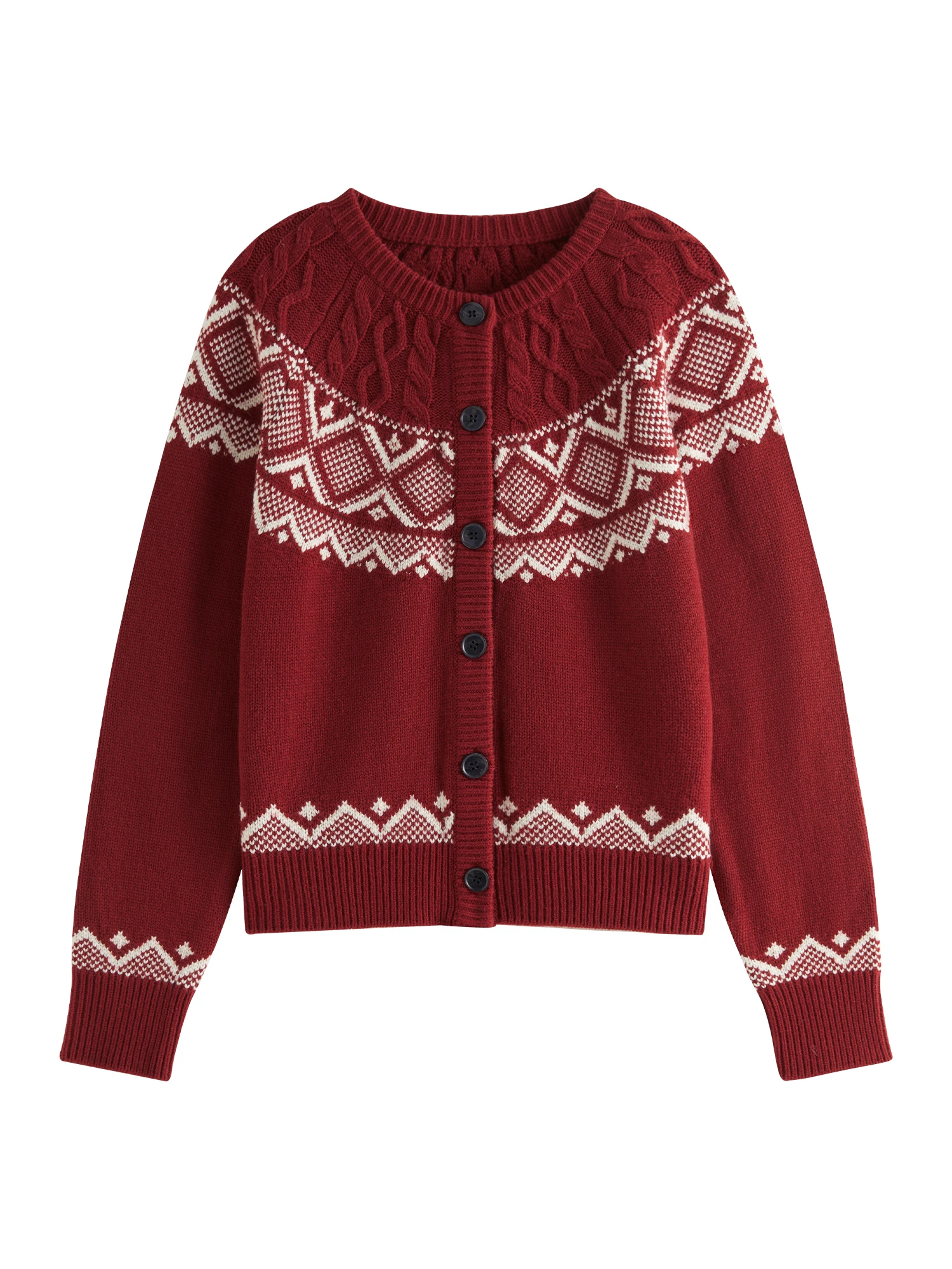 Fsle 14.5% lã de ovelha em torno do pescoço cabo malha cardigan camisola para mulher 2024 inverno novo design pulôver vermelho quente topo 24fs14277