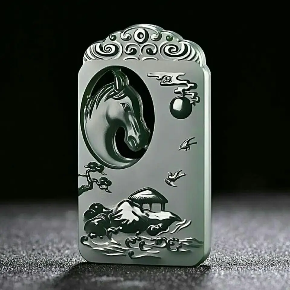 

Natural Hetian jade sapphire horse success men's jade brand zodiac horse domineering pendant genuine jade landscape pendant