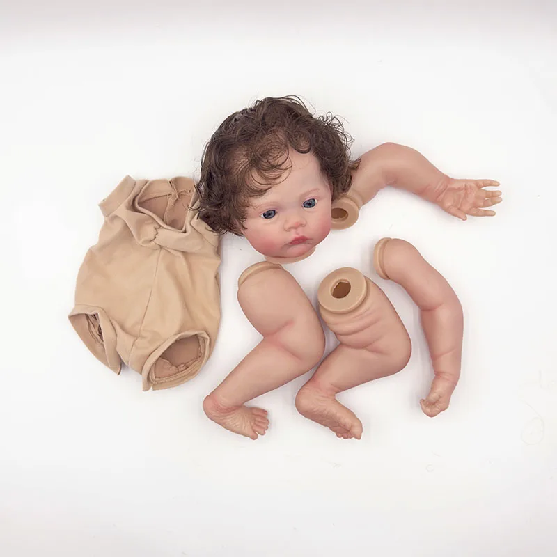 

NPK 18''Unfinished Doll Parts Meadow with Curly Hair Reborn Doll Kit Lifelike Awake Baby Already Painted DIY Baby Toys