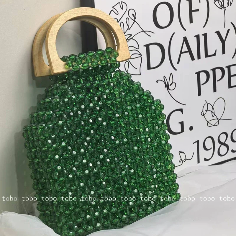 2025 Original Versatile Casua Makeup Bag Spring Handmade Bead Woven Luxury Women's Bags Wood Handle Unique Designer Luxury Bag