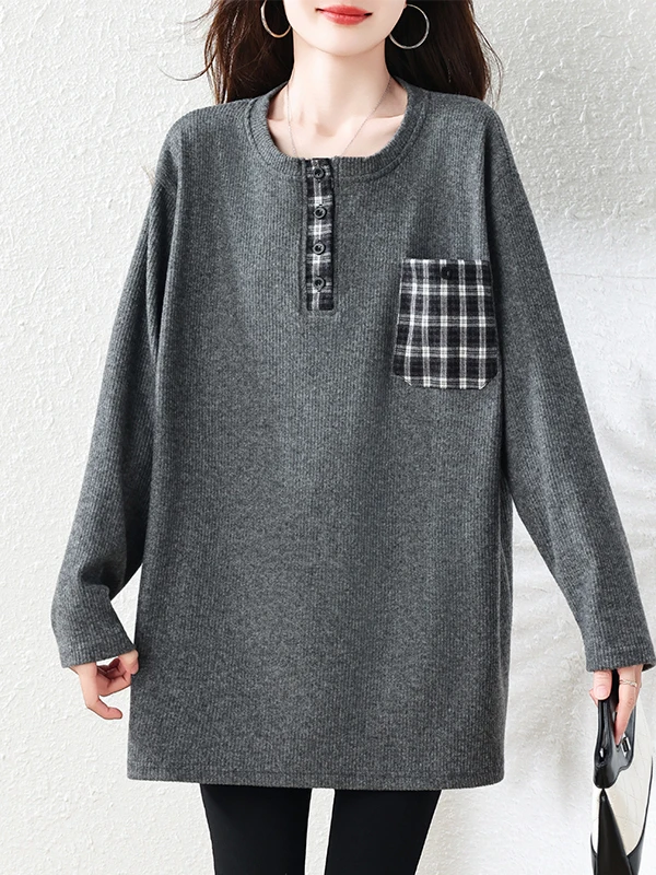 Loose Fit round Neck Long Sleeve T-Shirt for Women Mid-Length Sweatshirt Slimming Effect Daily Wear Casual Style