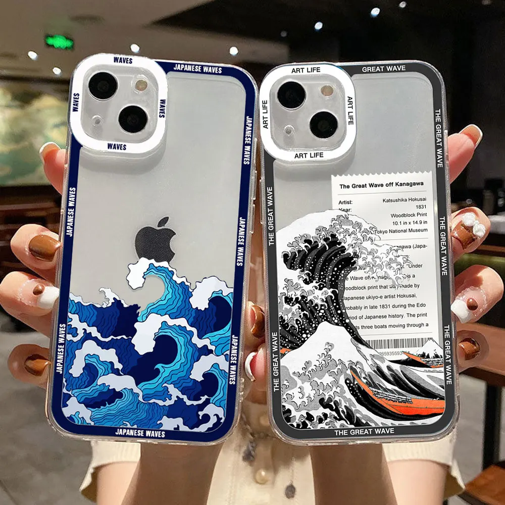 Fashion Japan The Great Wave Off Kanagawa Clear Phone Case for IPhone 14 13 12 11 Pro Max Mini XS X XR 7 8 Plus Cover Art Fundas