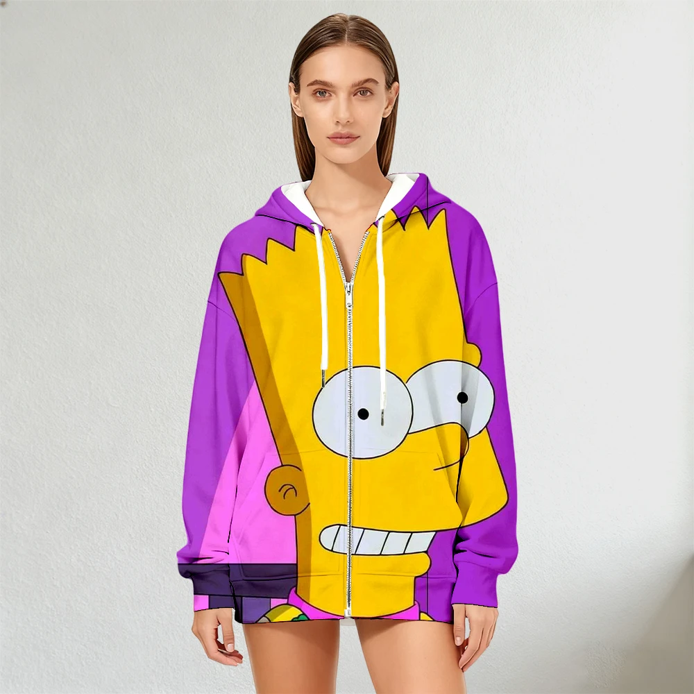 Felpa con cappuccio con zip stampata Bart Simpson da donna per l'autunno inverno Felpa a maniche lunghe streetwear moda perfetta per il casual quotidiano