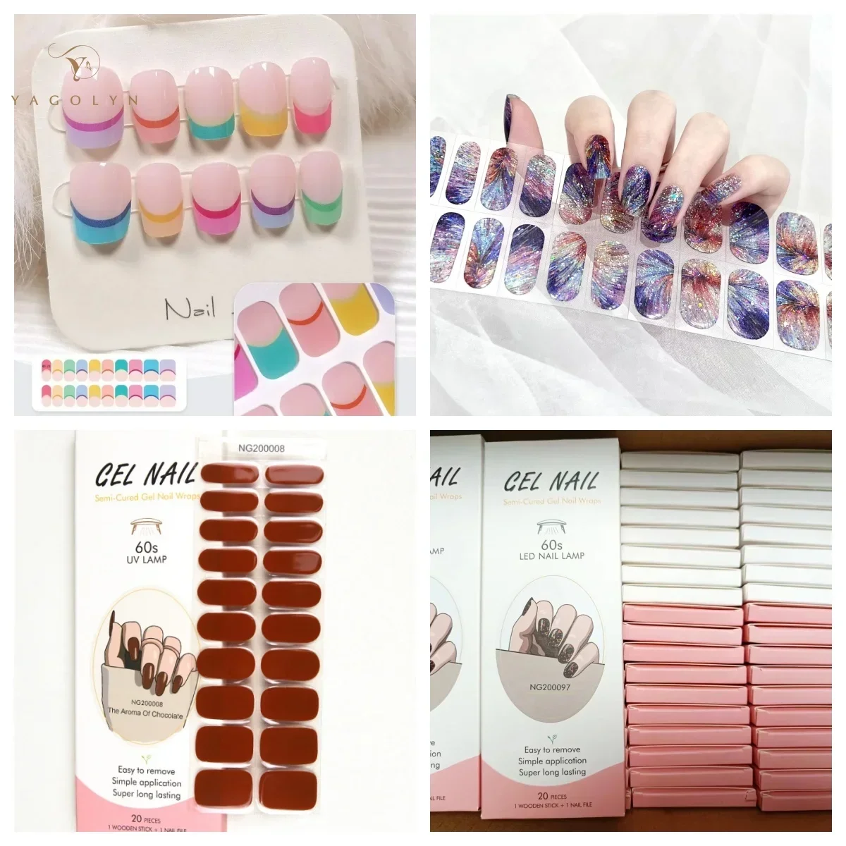 16/20Tips Semi-Uitgeharde Nail Wraps Flash Massief Lijm Waterdichte Langdurige Gel Nail Stickers Voor UV-Lamp Nodig Manicure