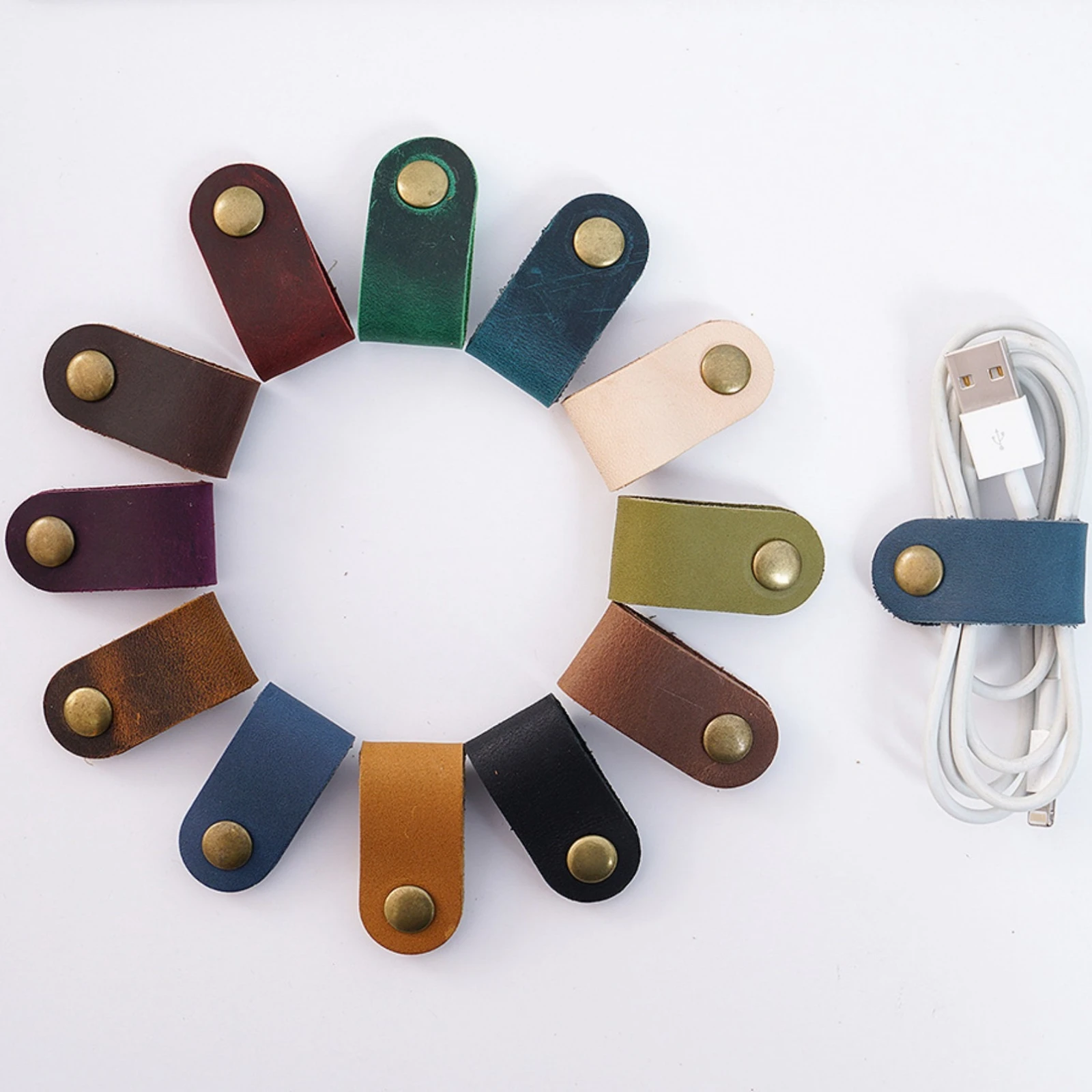5 PCS Cord Organizer Leather Cable Organizer Portable Earphone Cord Holder Winder Keeper USB Holder Cable Straps for Desk Tidy
