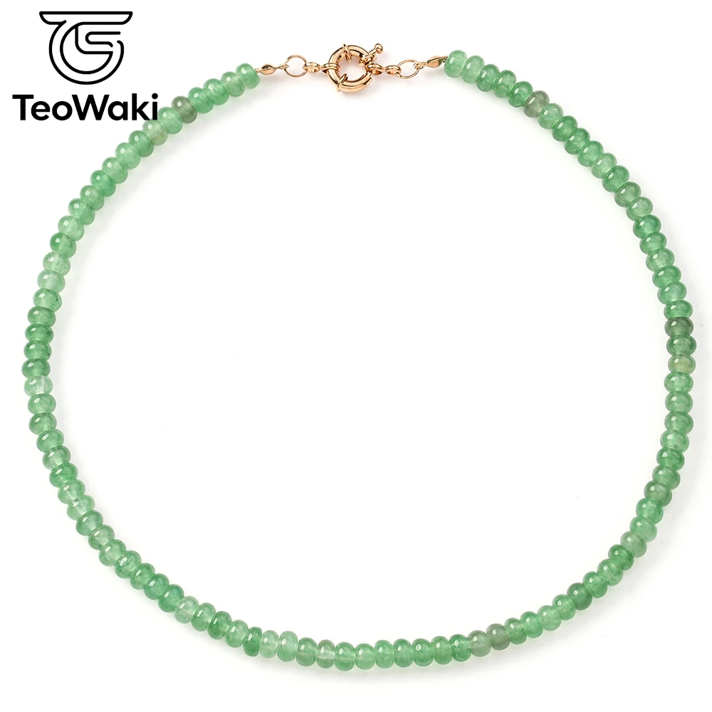 TeoWaki Natural Green Jade Abacus Bead Necklace 4x6mm Women Jewelry Gift for Valentine's Day Anniversary Daily Dating Wear 40cm