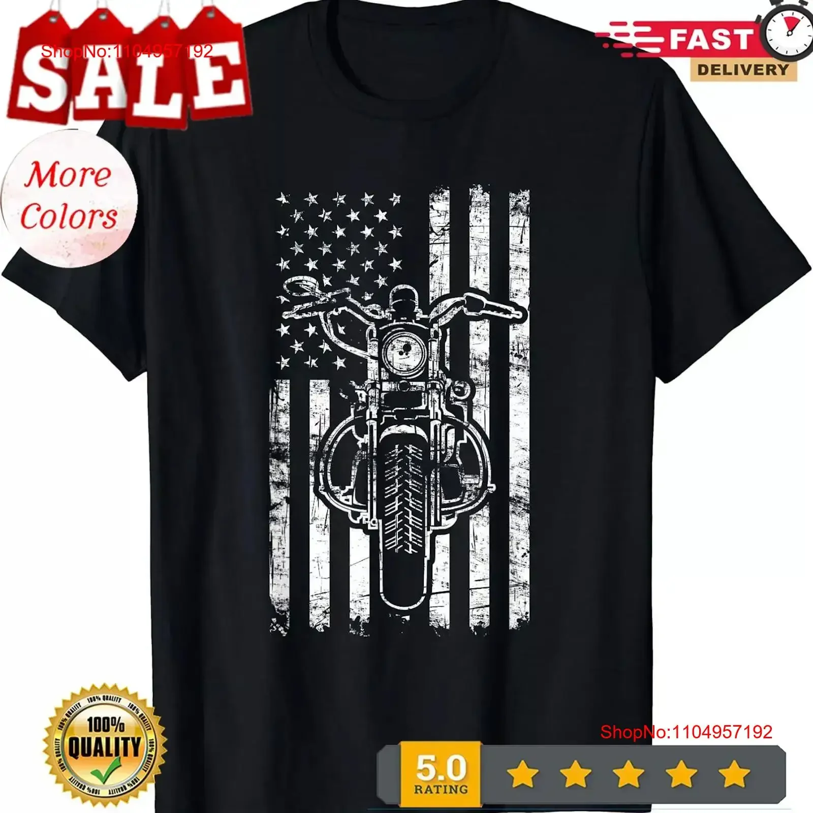 

American Motorcycle Patriotic US Flag Cool Biker T Shirt vintage Washed Slightly Stretched Soft Unisex Versatile Comfortable