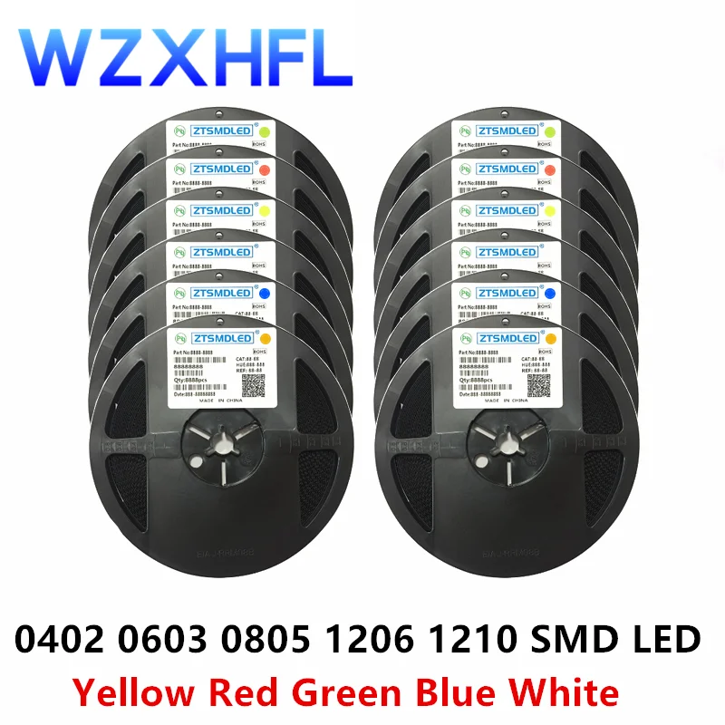 

1 катушка 0402 0603 0805 1206 1210 SMD светодиодные диоды светло-желтый красный зеленый синий белый 4000 шт. 3000 шт. 2000 шт.