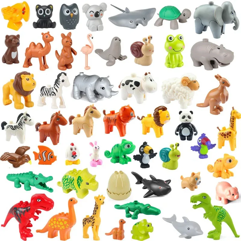 Multiple Styles Big Size Building Blocks Animals Accessory Figures Farm Pig Cow Zoo Bricks Education Assemble Toys For Children