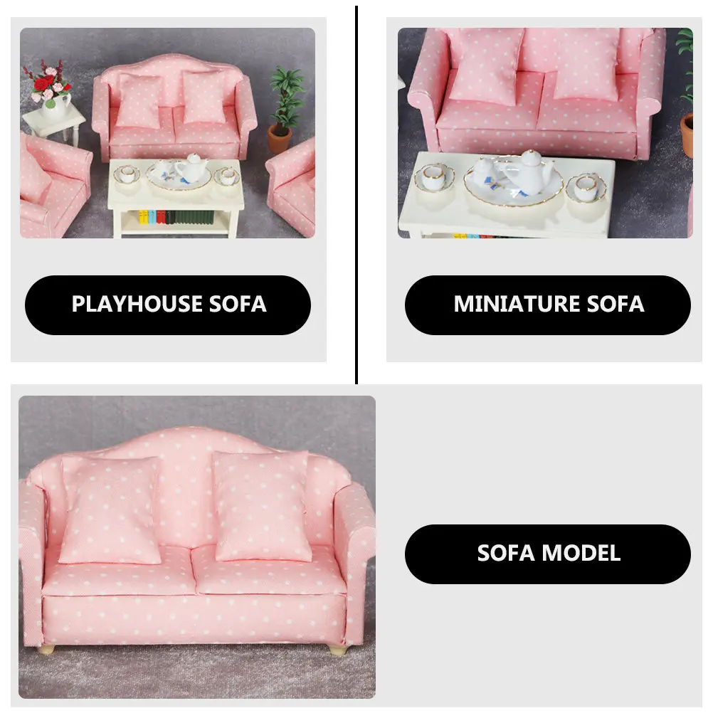 

Polka Dot Sofa 1:12 Scale Wooden Craft For Dollhouse Playroom Desktop Decor Kids Gift Miniature Furniture Accessory
