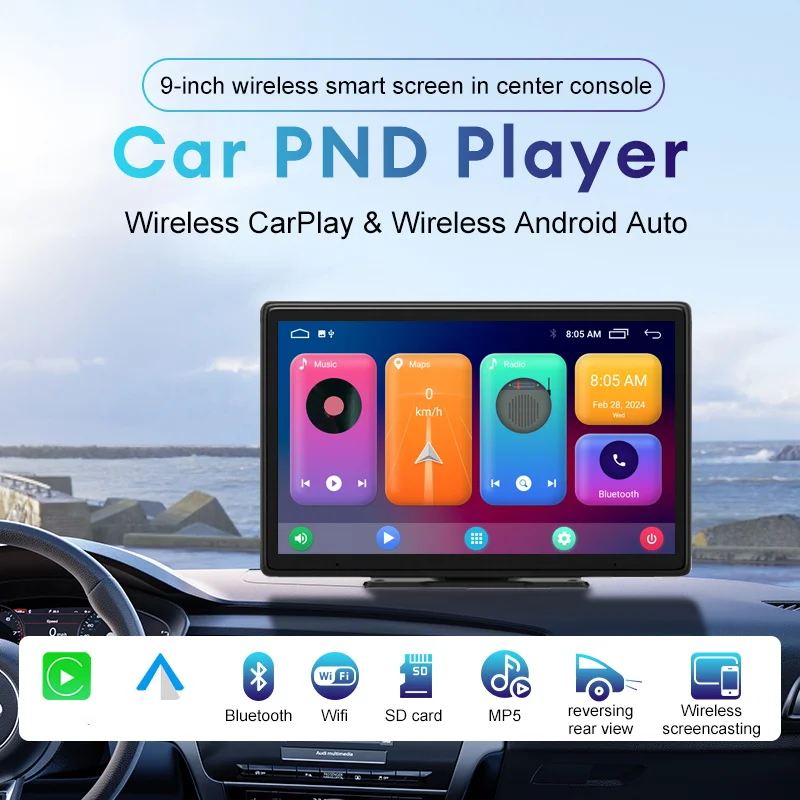 

9 Inch Universal Wireless Center Console Car PND Player Wireless CarPlay Car Radio Multimedia Video Player Android Auto