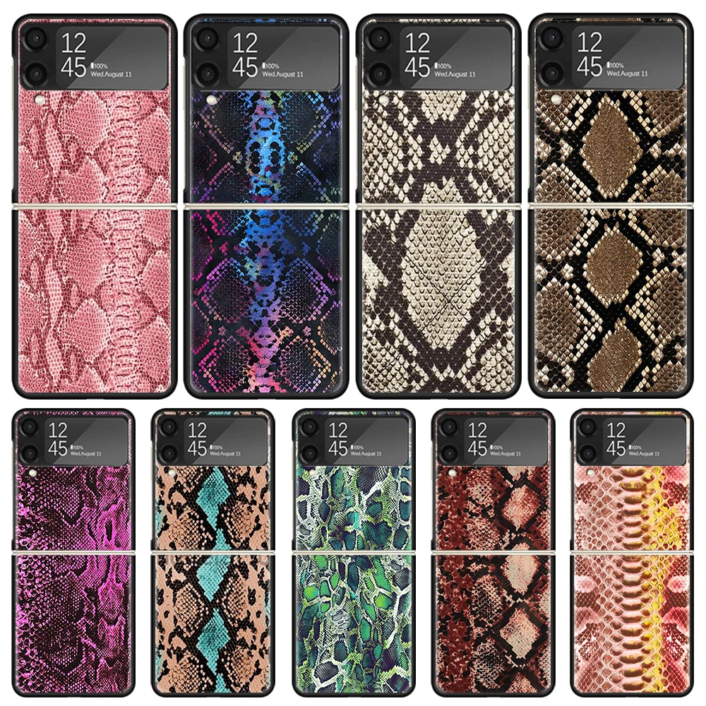 Pink Snake Skin Printing Drawing Phone Case For Samsung Galaxy Z Flip3 Flip4 Flip5 Flip6 PC Shell For Z Flip 3 4 5 6 Hard Foldin