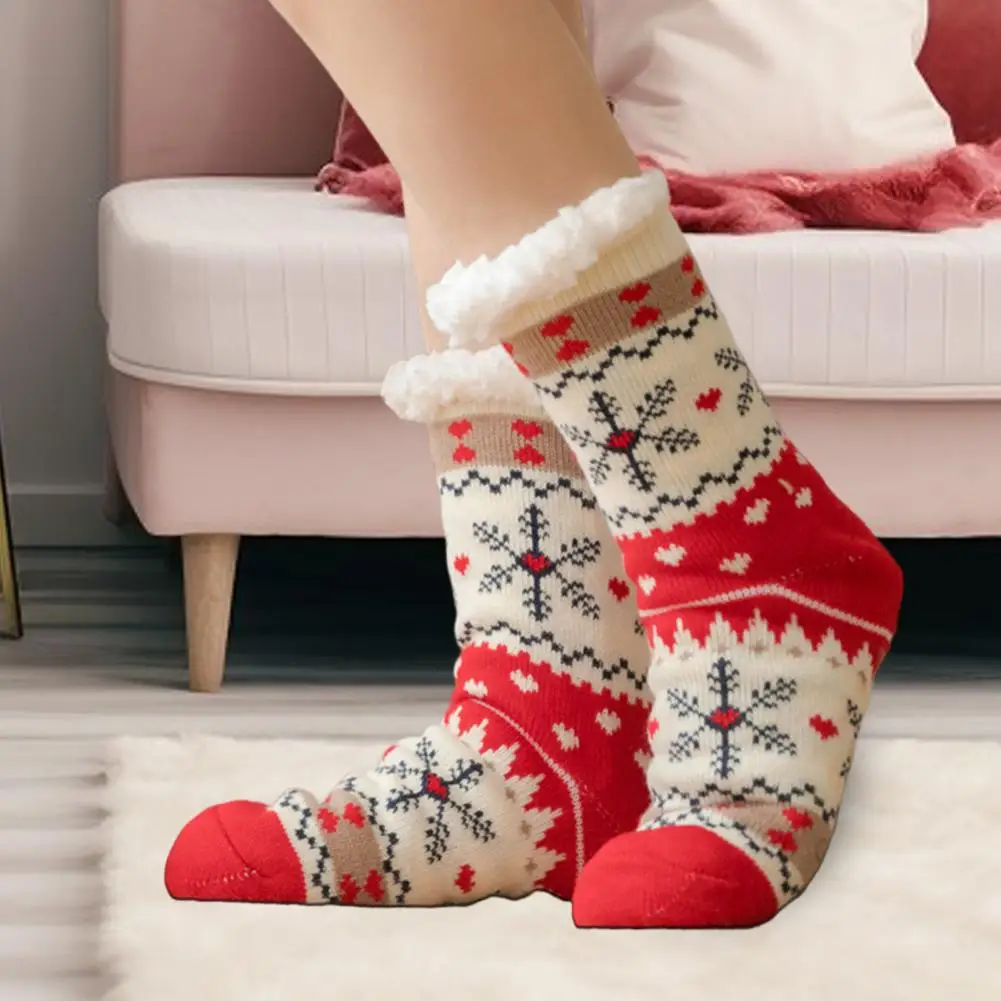 Cartoon Pattern Socks Cozy Winter Floor Socks with Christmas Print Silicone Bottom for Warmth Comfort Holiday Gift for Fall