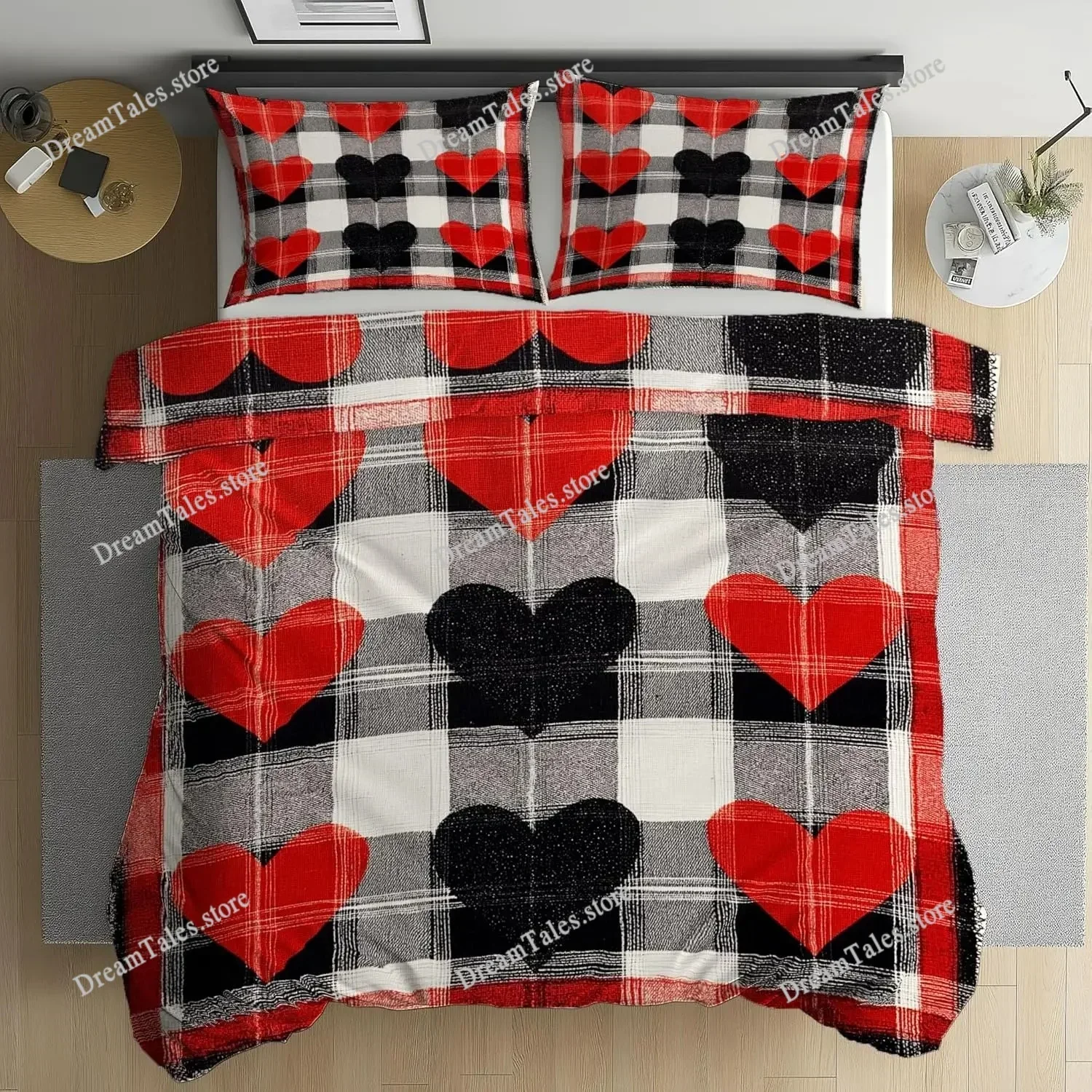 Red Heart Bedding Set  with Pillowcover,Romantic Couple Duvet Cover 3D Print,Valentine's Day Decorative Comforter Cover963