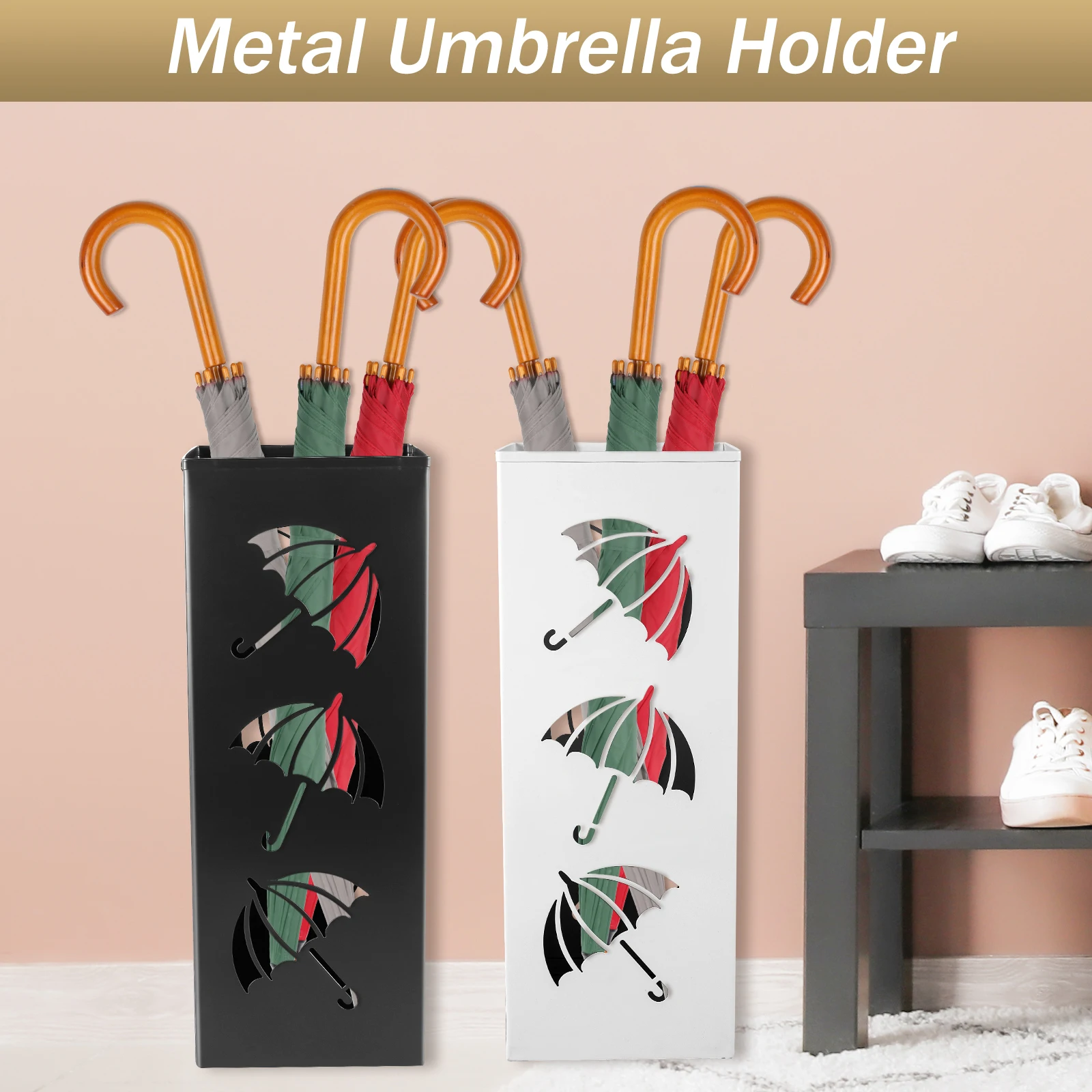 

Metal Umbrella Holder Square Umbrella Stand Rack Decorative Umbrella Holder Bin Multipurpose Walking Sticks Holder for Entryway