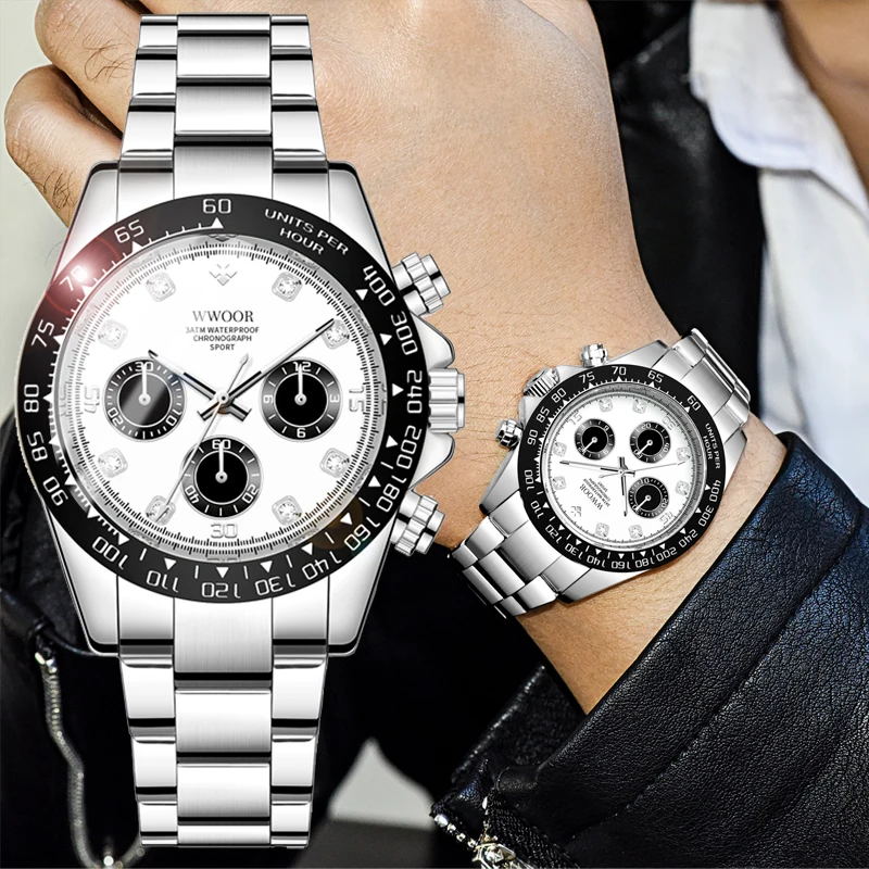 

WWOOR Watch For Men Fashion Luxury Sport Chronograph Panda Dial Watches Waterproof Luminous Man Watch Auto Date Quartz Clock