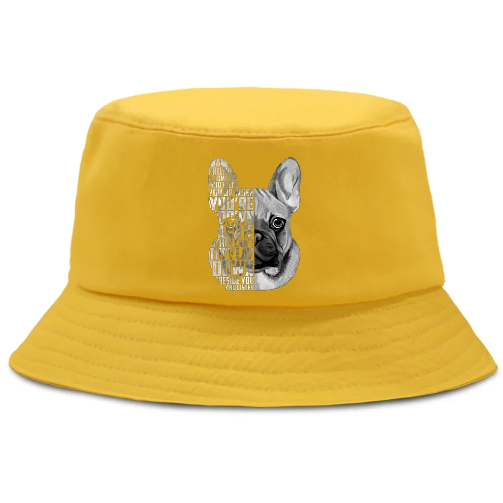 French Bulldog Quote Summer Bucket Hat Men Fedoras Aesthetic Trend Bob Woman Unisex Harajuku Sunbonnet Panama Cap Fisherman Hat