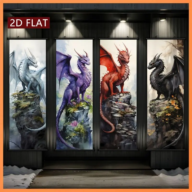 VIKAMA Multicolor Wyrm Cliff Wall Tapestry White Purple Vermilion Noir Dragon Mythical Scroll Art Home Decor Modern Style Soft