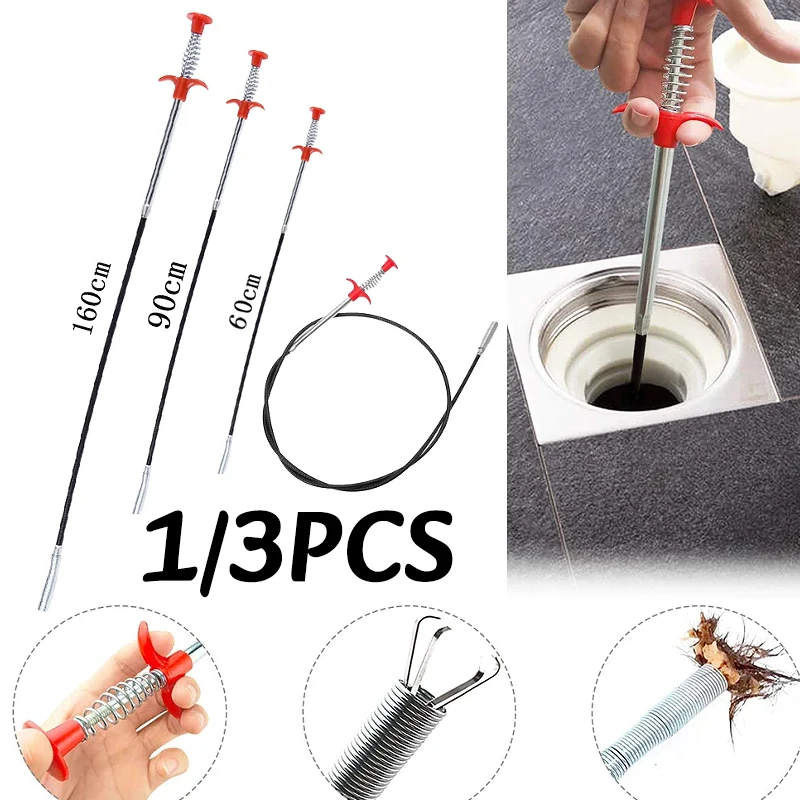 

1/3PC 60/90/160cm Multifunctional Spring Pipe Dredge Tool With Grapple Hook Sewer Dredge Pipeline Toilet Kitchen Cleaning Tools