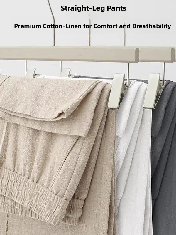 

Natural Linen Cotton Linen Straight Leg Casual Pants Breathable Flax Elastic Pocket Style Lazy Feelings Trousers for Youth