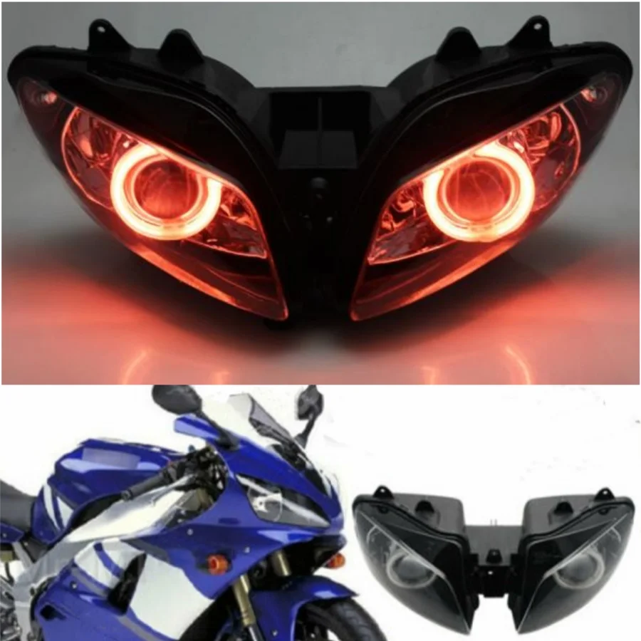 

Motorcycle Head Light Custom Projector HID Headlight Assembly Red Angel Eyes Headlamp faro para moto For Yamaha YZF R1 2000-2001