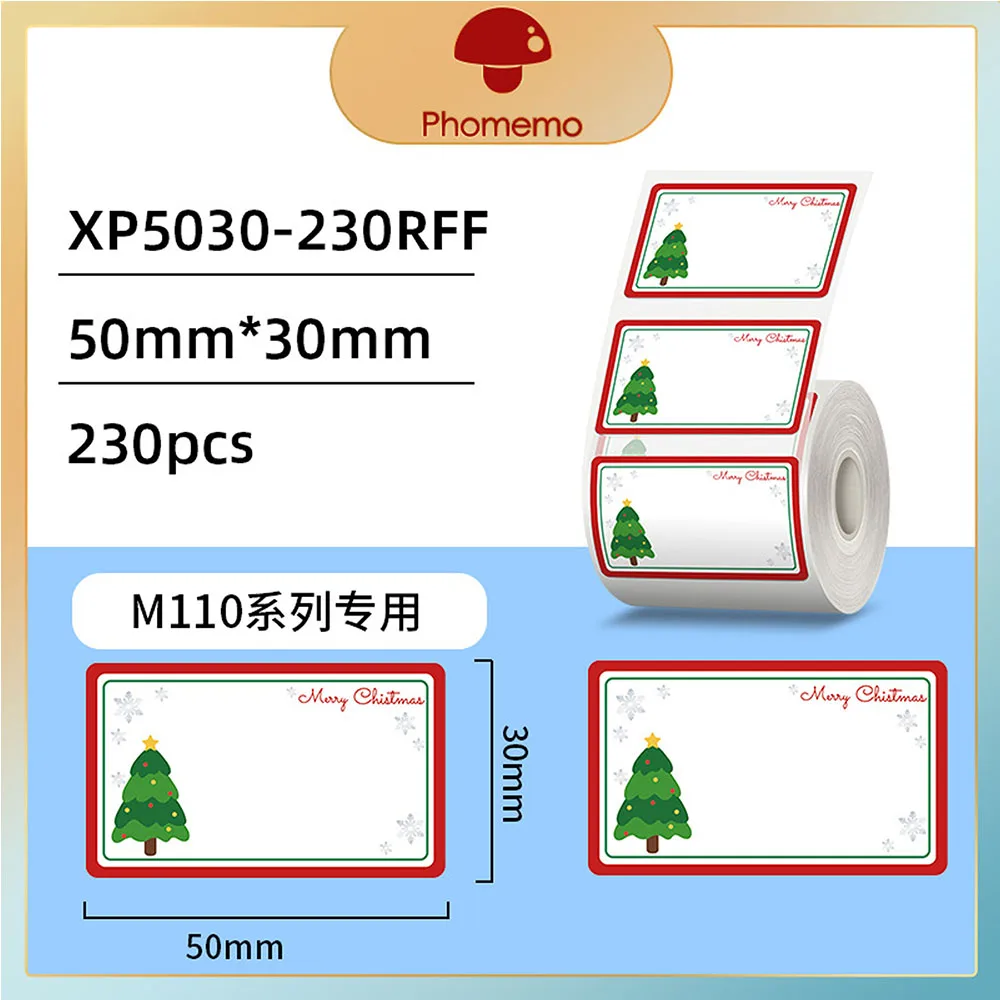 Phomemo Merry Christmas Gift Self-Adhesive Sticker Thermal Label Paper for M110 M200/M120/M220 E210 P50 DETONG P1 Label Printer