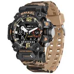 SMAEL New Watches 50m Waterproof Sports Watch Digital 8072 Army Watch Digital Quartz Dual Time Wristwatches LED for Men