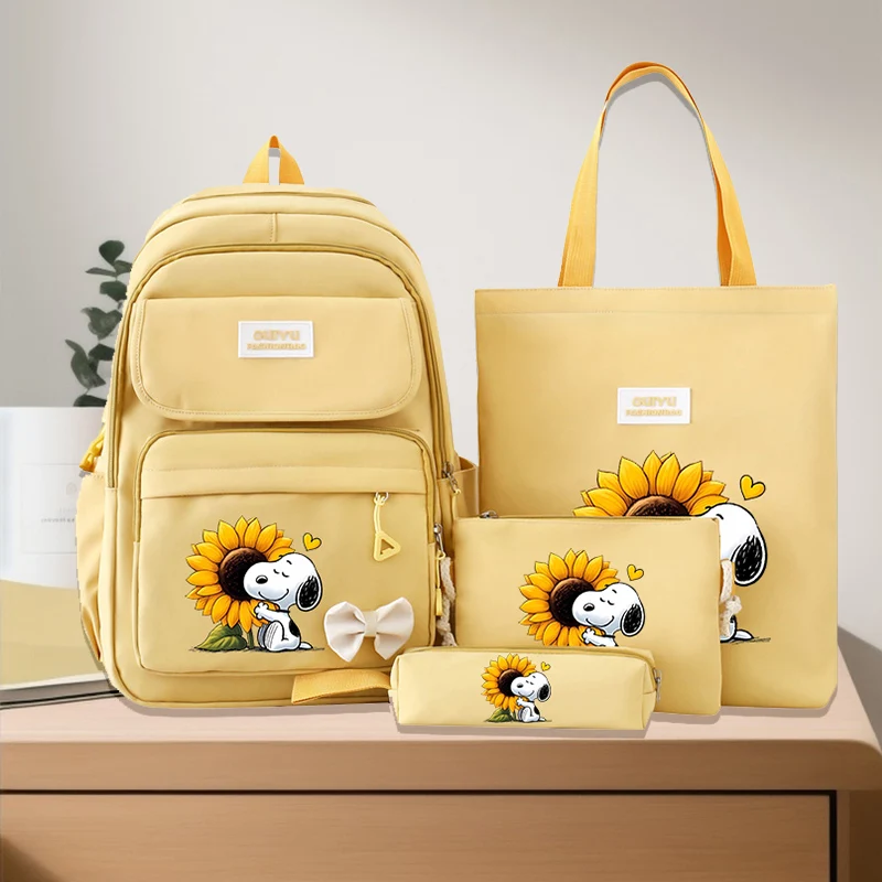 3 個スヌーピープリントバックパック鉛筆ケースセットトートポーチバッグ大容量軽量通気性屋外ナップザックラップトップ Mochila