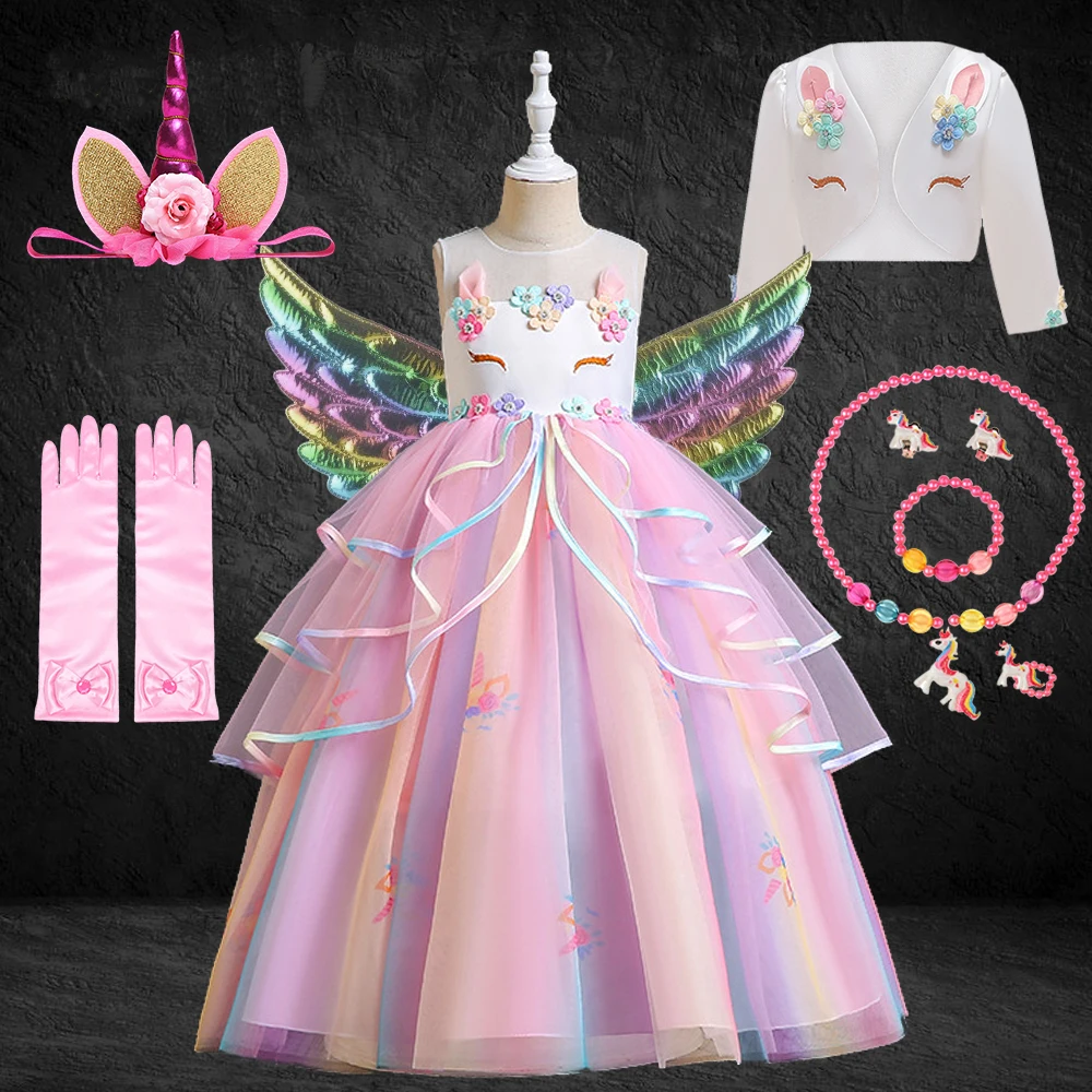 

Christmas Young Girls Unicorn Dress Teenagers Elegant Rainbow Prom Dresses Carnival Fairy Costume Princess Clothing for Girls