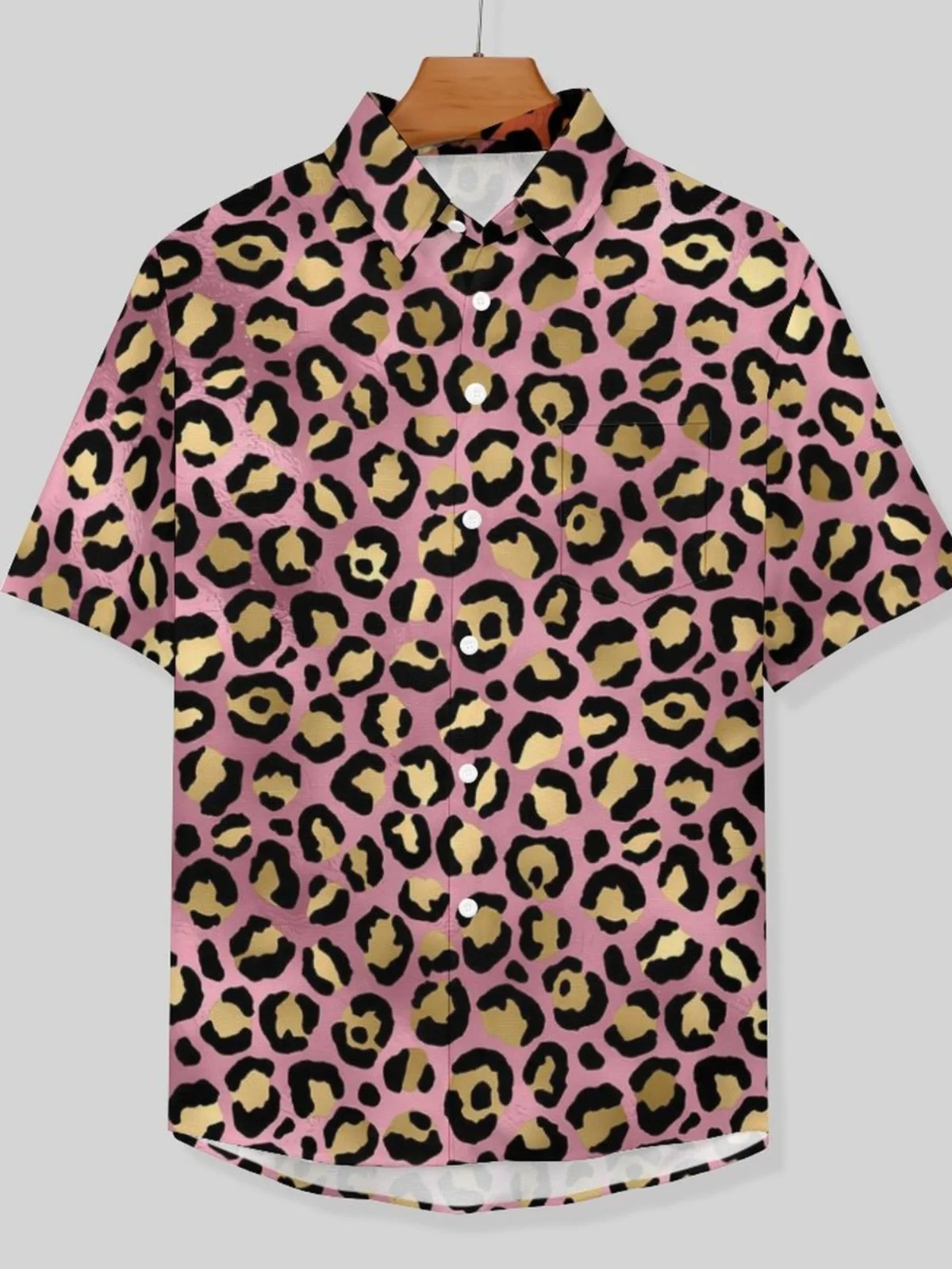 Heren Luipaardprint ort Sve irt Zomer Faion Slim Fit Jeugd ular Turn-down Kraag Casual irt Ander materiaal 00%