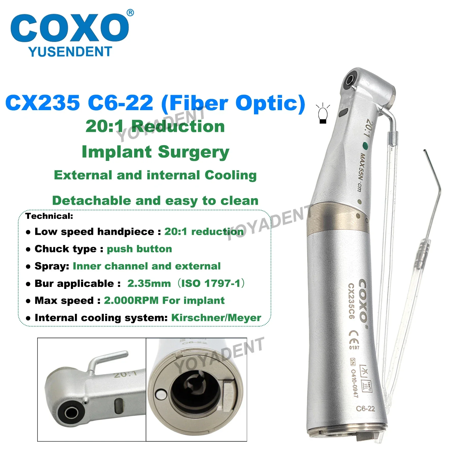 COXO Handpiece turbin gigi serat optik kecepatan tinggi Handpiece LED kecepatan rendah Handpiece Fit KAVO NSK Sirona WH alat dokter gigi