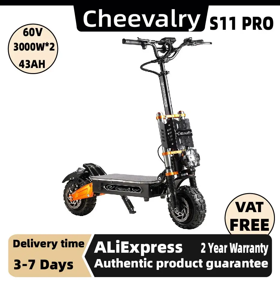 

Cheevalry S11 PRO 3000W*2 Adult Electric Scooter 60V 43AH Folding E-Scooter 11 Fat Tire E-Mountain Scooter
