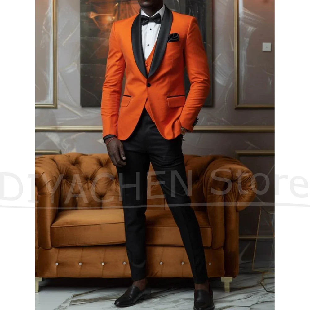 

Men's Suit Set with Black Shawl Lapel 3 Piece Outfits (Jacket+Vest+Pants) Stylish One Button Formal Wedding Party Prom Tuxedos