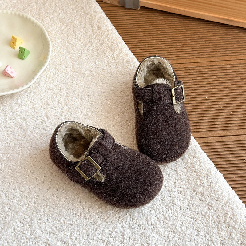

Зимняя детская обувь 2024, мягкая хлопковая обувь для девочек, теплые туфли на плоской подошве, нескользящая удобная хлопковая обувь на мягкой подошве