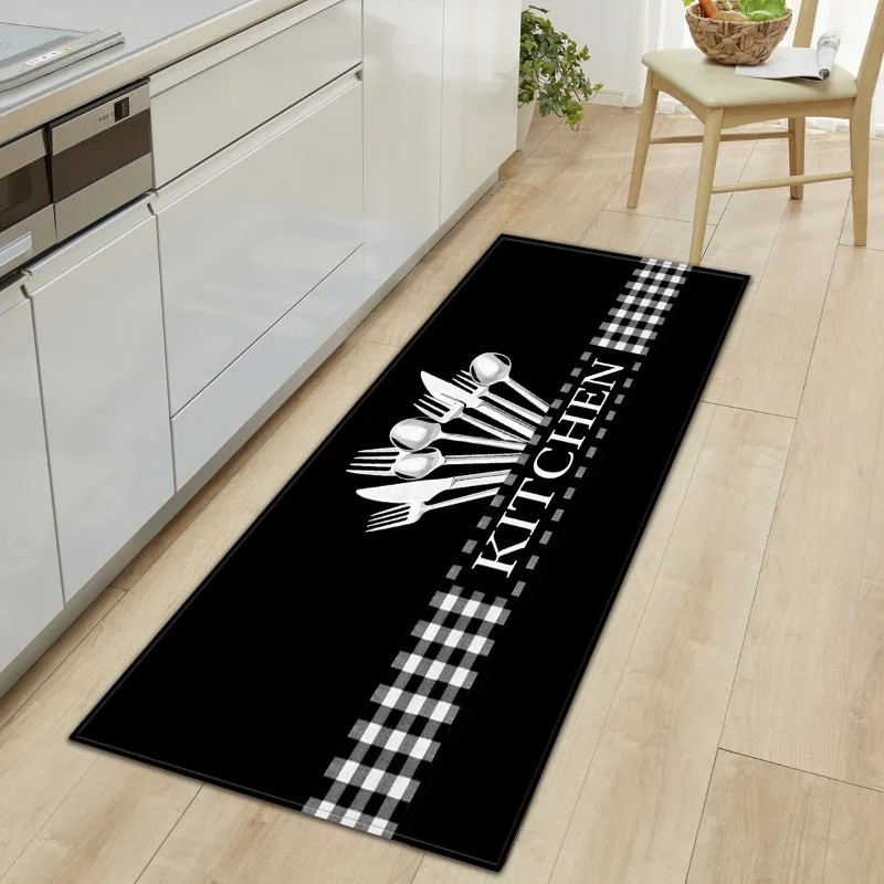 

Длинный кухонный коврик-дорожка в черно-белую клетку, нескользящий, мягкий, износостойкий, подходит для декора кухни