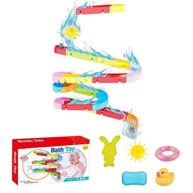 

Duck Slide Bath Toys 39pcs Water Spray Assembled DIY Slide Playsets For Kids Water Track Blocks Set Ensures Fun Bath Time