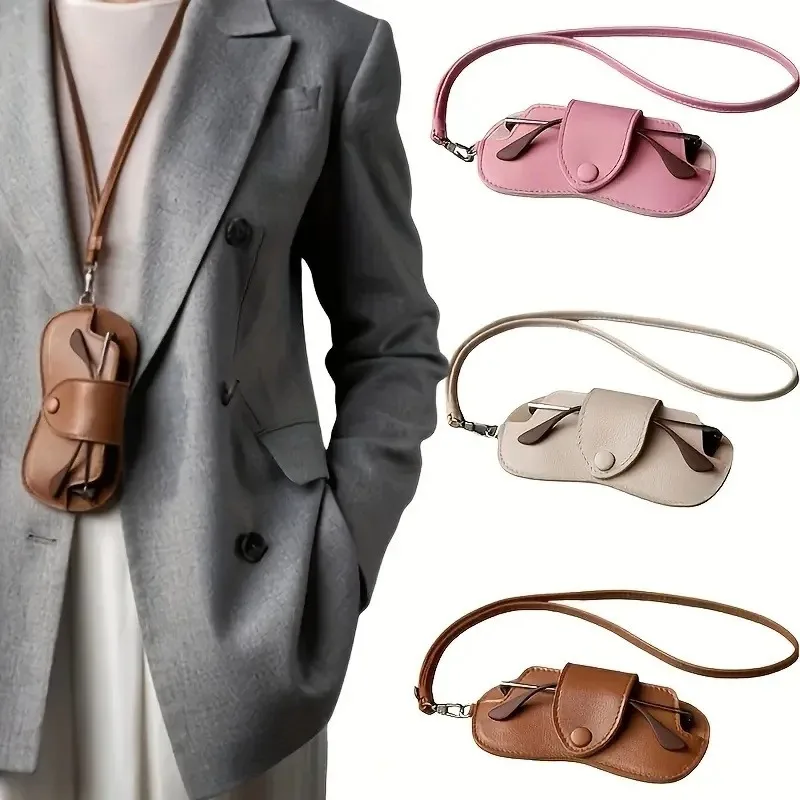 PU Leather Glasses Bag Sunglasses Case Portable Myopia Frame Protector Pouch Hanging Neck Lanyards Reading Eyewear Storage Box