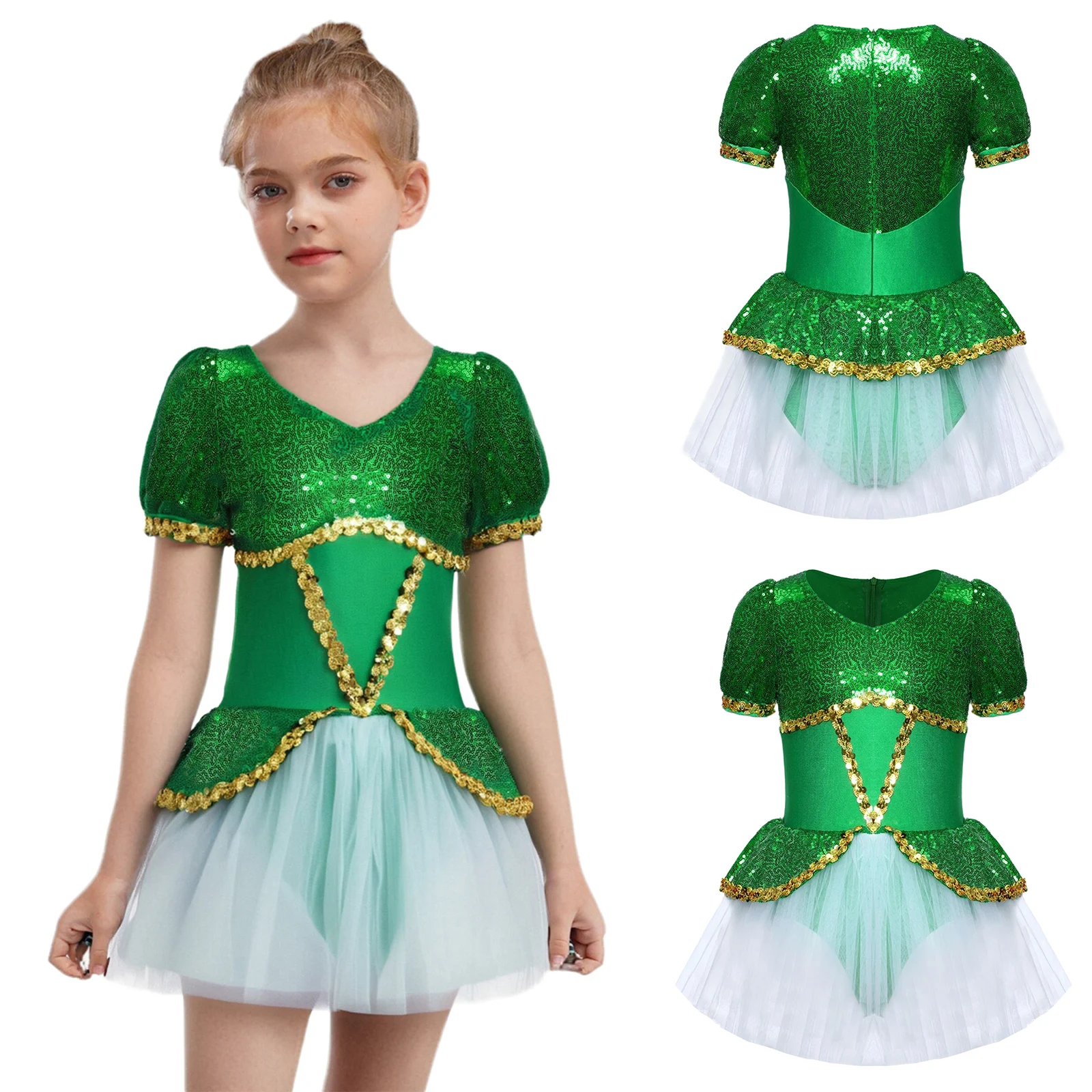

Enchanted Fairy Outfit – Glittery Short Sleeve Dress & Puffy Tutu Skirt for Birthday, Dance Recital, Or Halloween