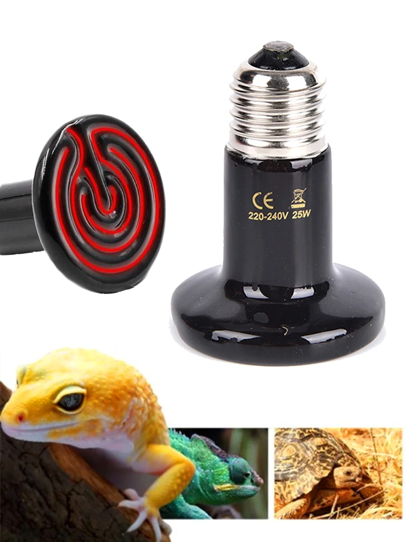 Pet Brooder Reptile Heat Lamp Black Infrared Ceramic Emitter Heat Light Bulb 220-240V Touch Lamp For Chameleon Cage Snake Tank