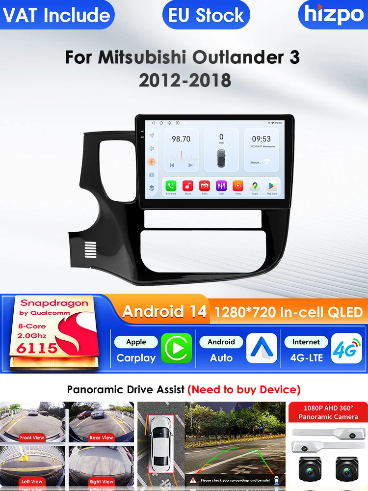Carplay 4G-LTE 9 "10.33'' Autoradio Android voor Mitsubishi Outlander 3 GF0W GG0W Xl Multimedia Speler Nav GPS 2 Din Stereo DSP - afbeelding 2
