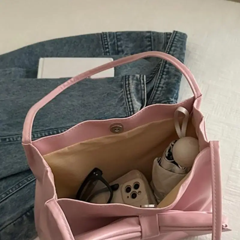 

X7XC Stylish Bowknot Decorated Shoulder Bag Casual Handbag Large Capacity Top Handle Bags For Travel And Work
