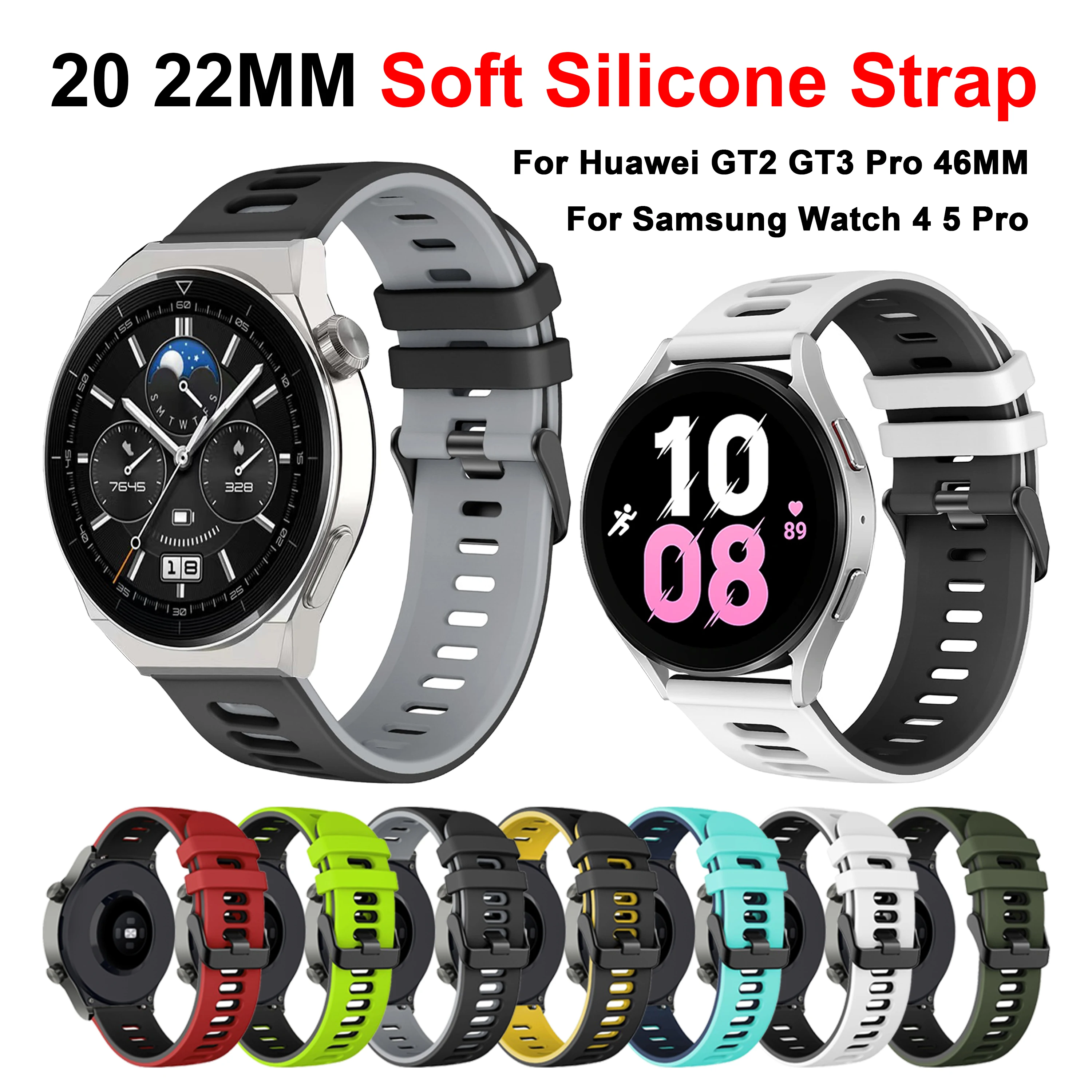 

20 22mm Silicone Strap for Huawei Watch GT 2 GT3 Pro 42mm 46mm Bracelet Smart watch Band for Samsung Galaxy Watch 4 5 Pro Correa