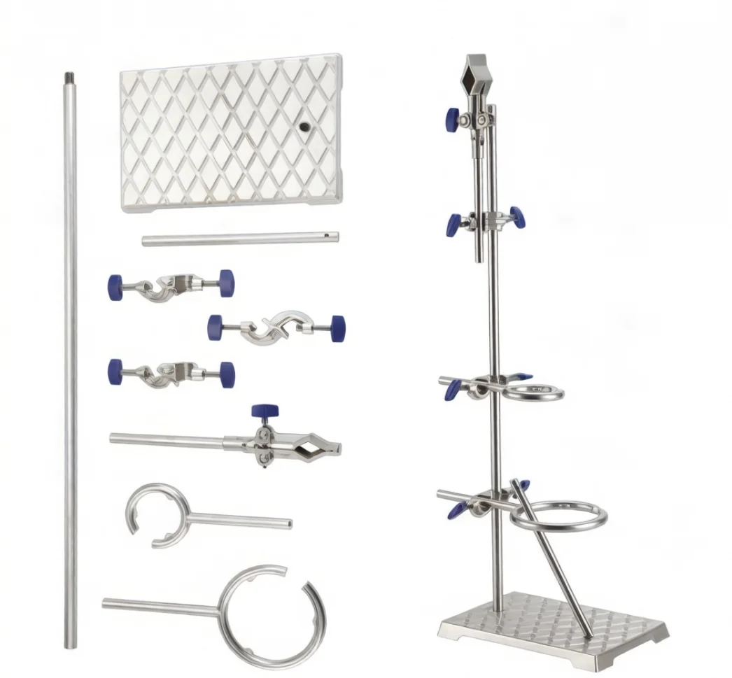 Laboratory Square-base Retort Stand Set: Includes Universal Clamp and Rings 618mm Z0113