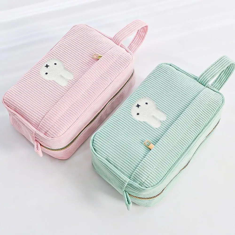 Miffy Corduroy Storage Bag Anime Cute Cartoon Large Capacity Simple Kawaii Makeup Tools Stationery with Handle Storage Bag Gift