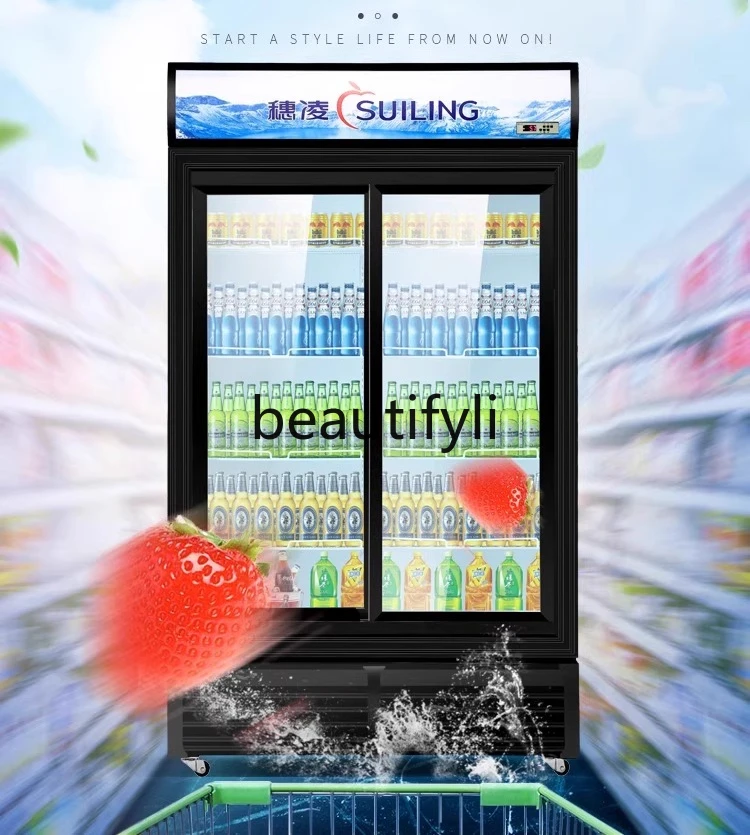 Commercial Freezer Left and Right Sliding Door Beverage Refrigeration Fresh-keeping Cabinet Air-cooled Frost-free Refrigerator