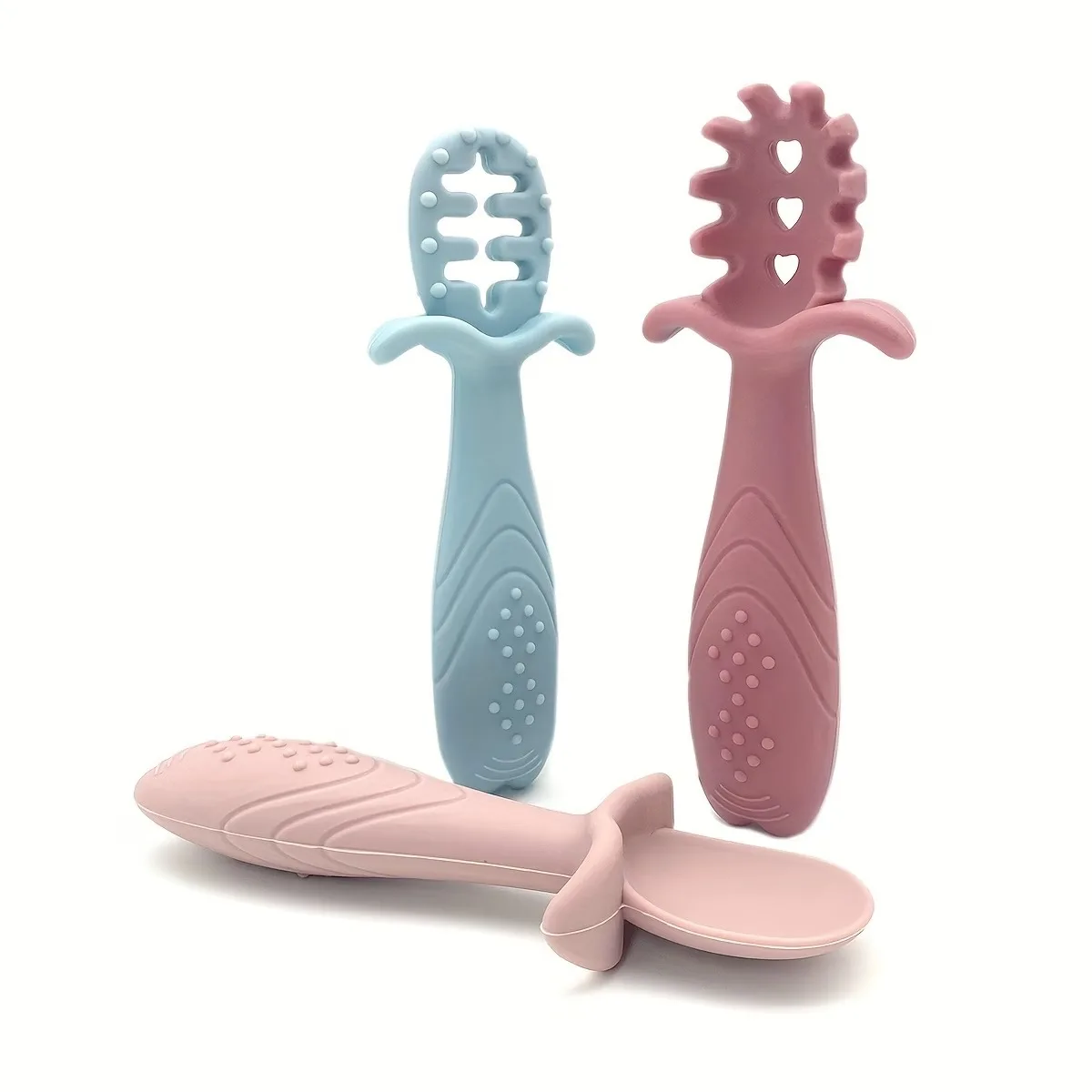 

3Pcs Soft Silicone Baby Feeding Set BPA-Free Food-Grade Spoon and Fork Safe and Durable Non-Slip Textured Handle Baby Supplies