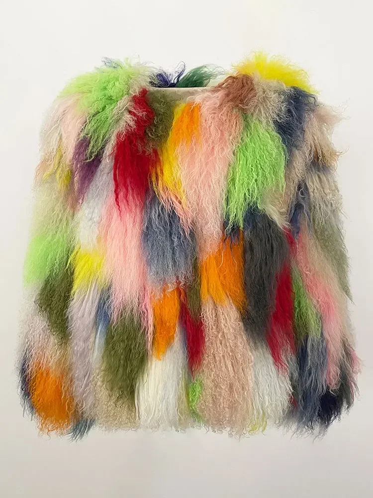 MENINA 2025 Neue Mode Echt Pelzmantel Winter Oberbekleidung Dicke Warme Jacke Casual Frauen Natürliche Mongolei Schafe Pelzmantel Oberbekleidung